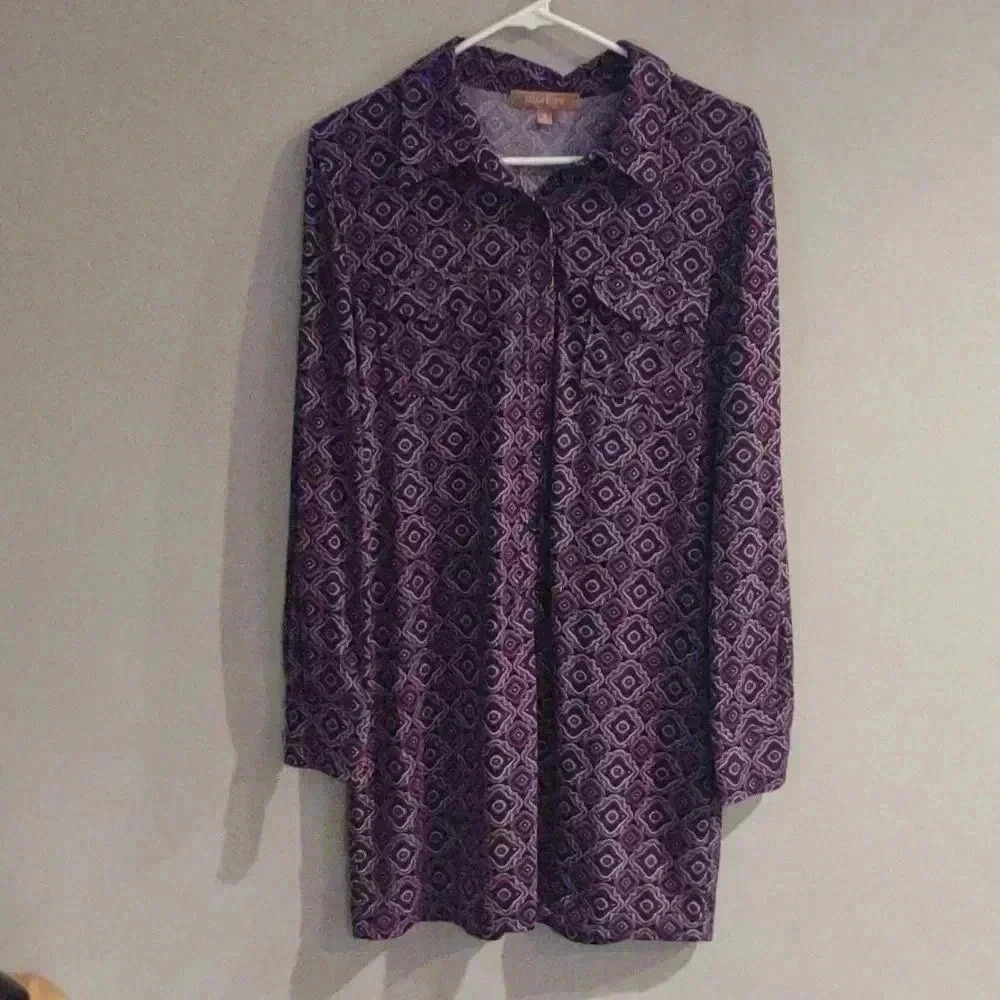 Ellen Tracy vintage purple patterned long sleeve‎ women's medium dress